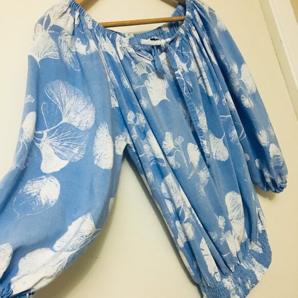 Silverwood Qualicum Beach Ruched Sky Blue Boho Top - Picture 3 of 15